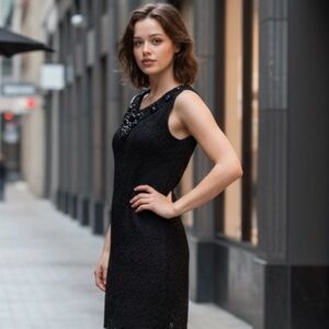 ✅Elegant Black Lace Embellished Mini Dress